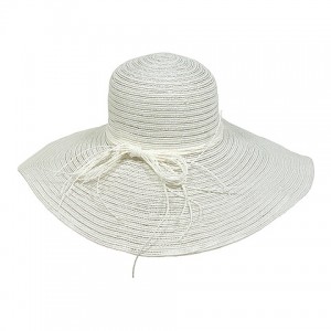 Hats – 12 PCS Straw Big Rim Hat - w/ Multi-String Bow - White - HT-SHA50203WT